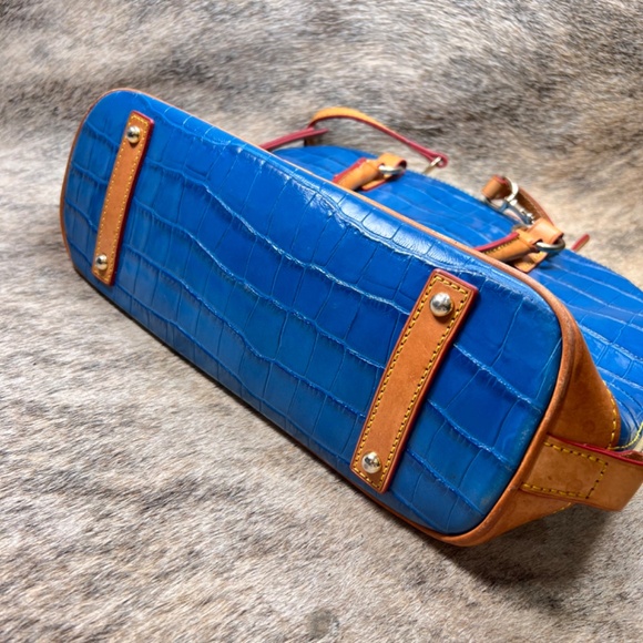 Dooney & Bourke Croco Embossed Satchel Handbag In Marine Blue - Picture 3 of 7